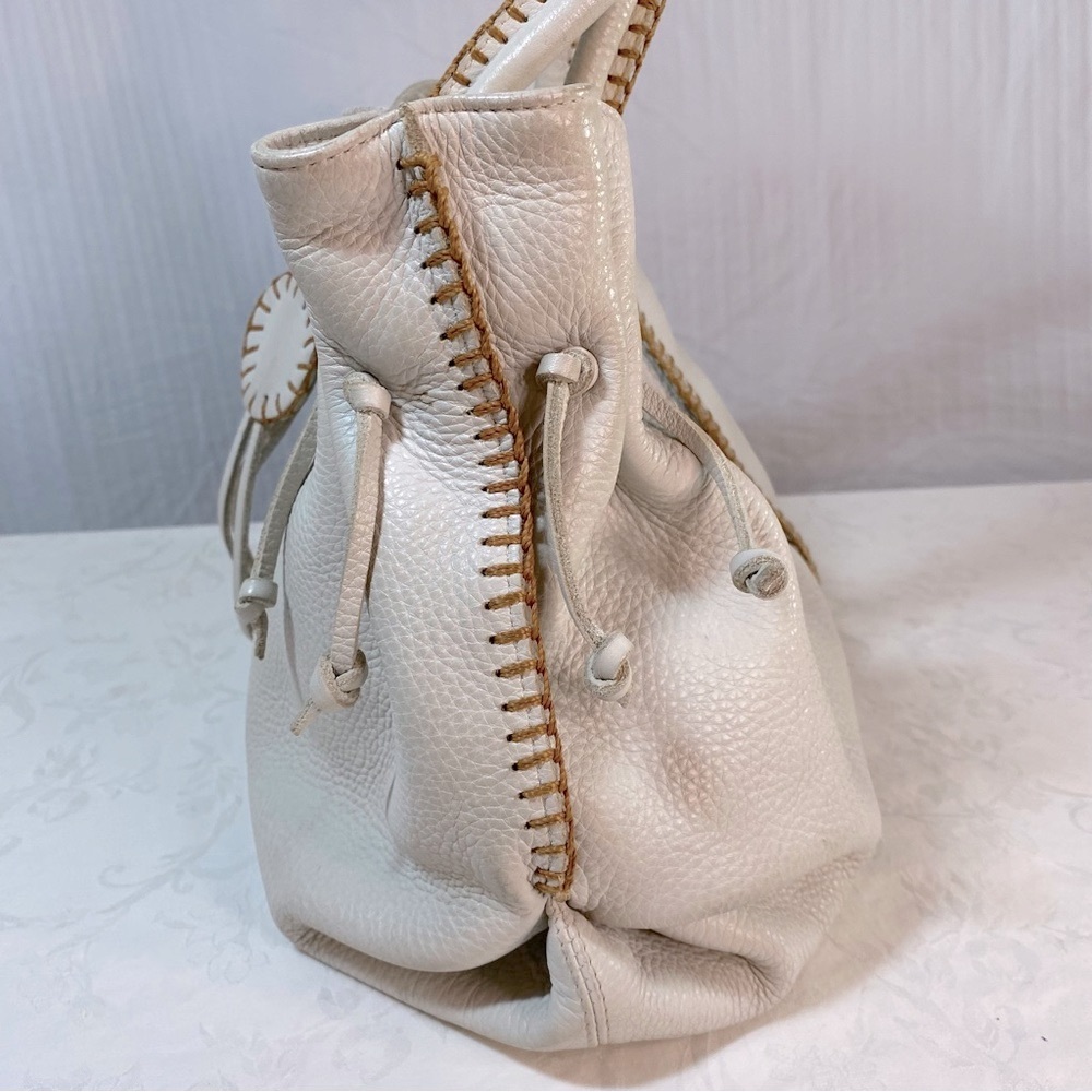Carlos Falchi Fatto a Mano Large Bone White Leather Whipstitch Tote Shoulder Bag - Picture 4 of 15